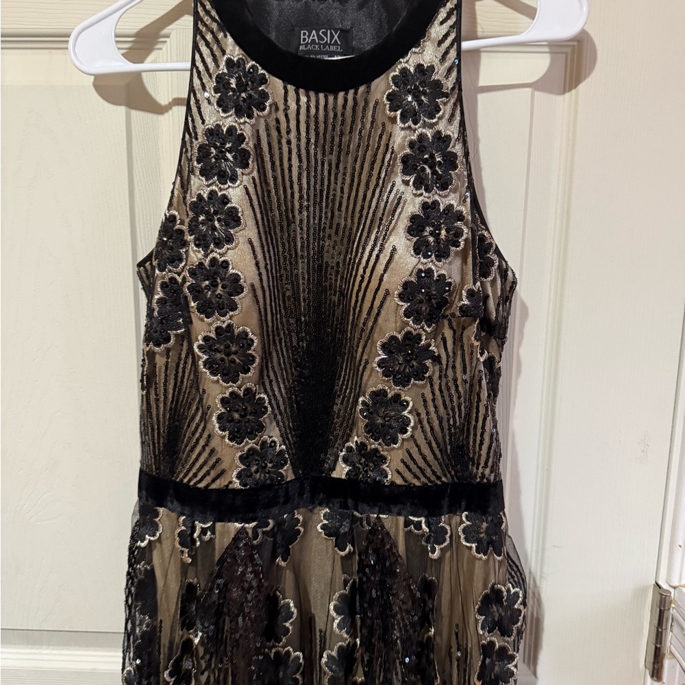 Basix Black and Gold Floral Maxi Dress NWT